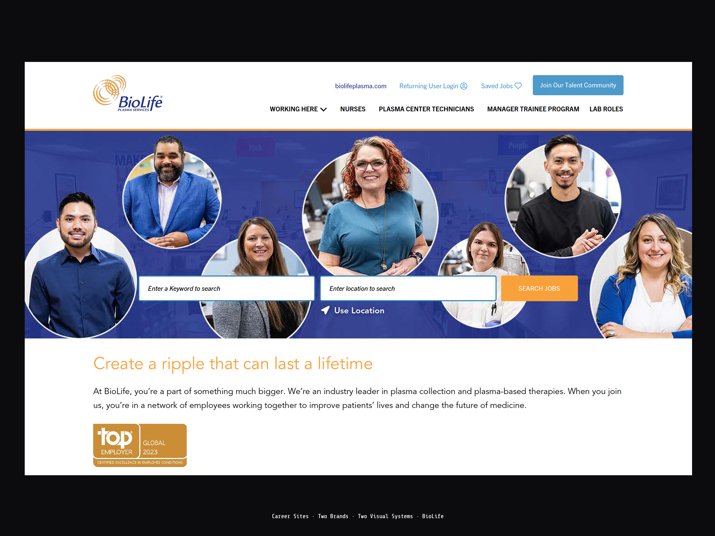 BioLife Plasma Services career site homepage