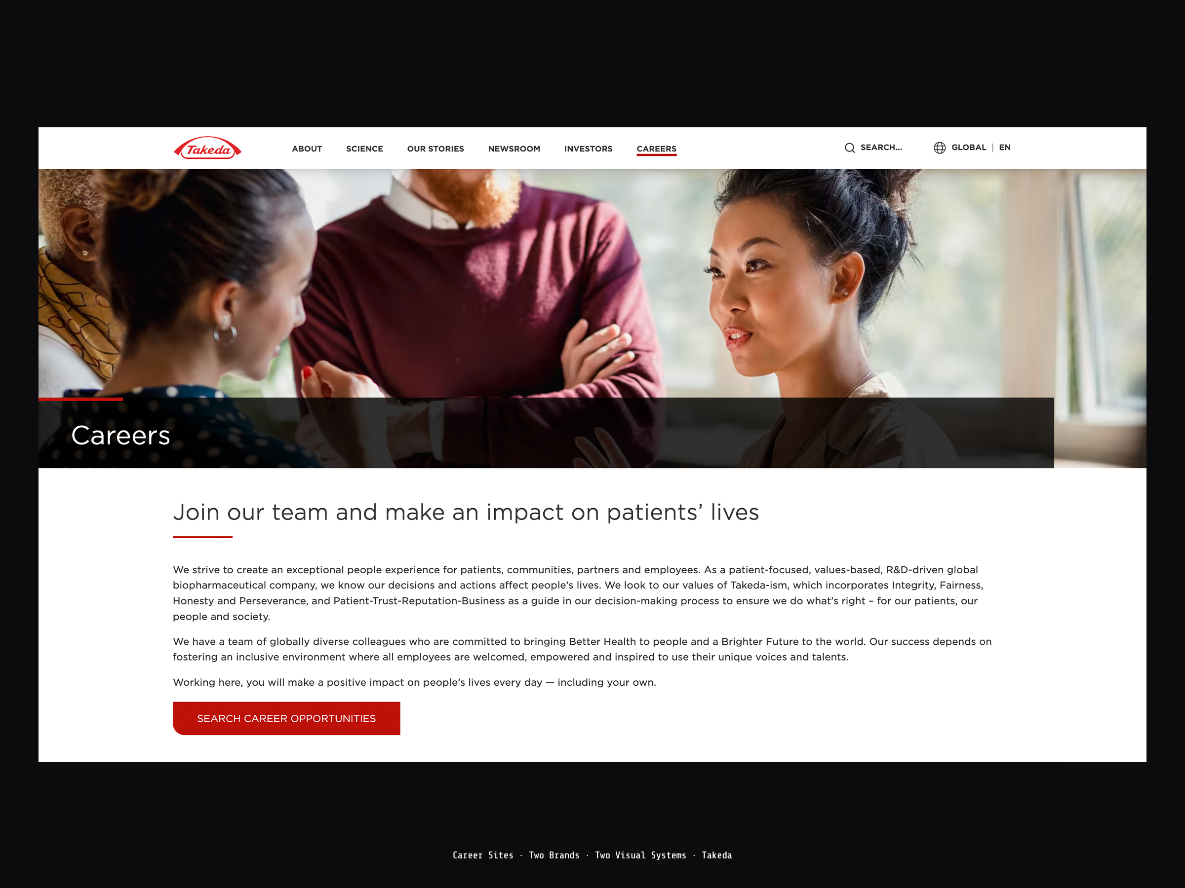 Takeda Pharmaceuticals career site homepage