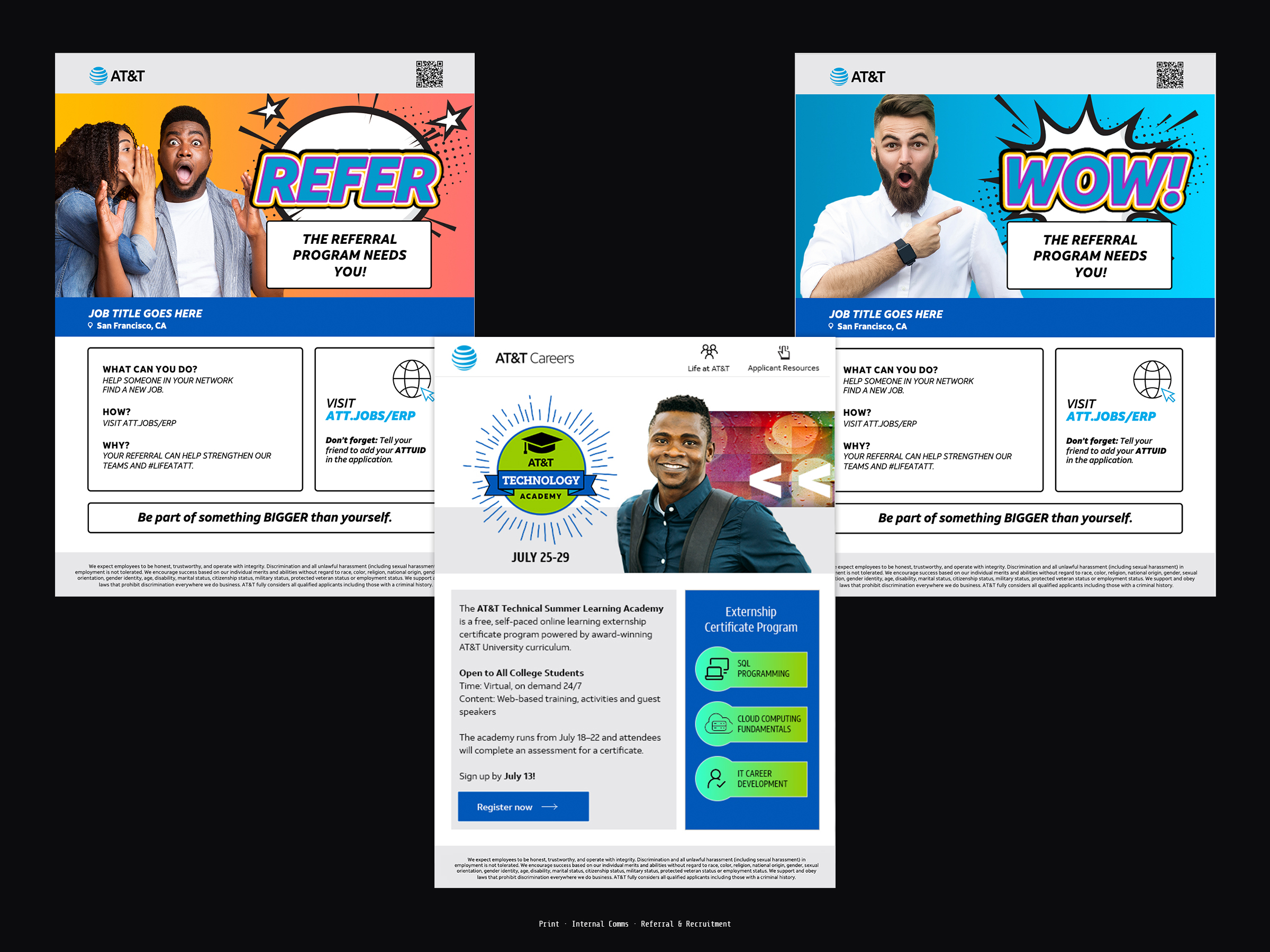 AT&T Careers — Print advertising: Employee Referral Program flyers and Technology Academy campaign