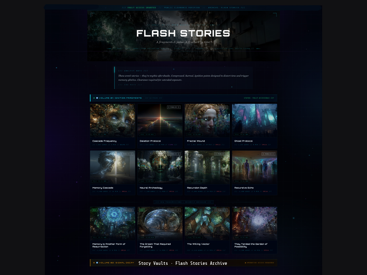 Nexus Prime — Story Vaults · Flash Stories Archive