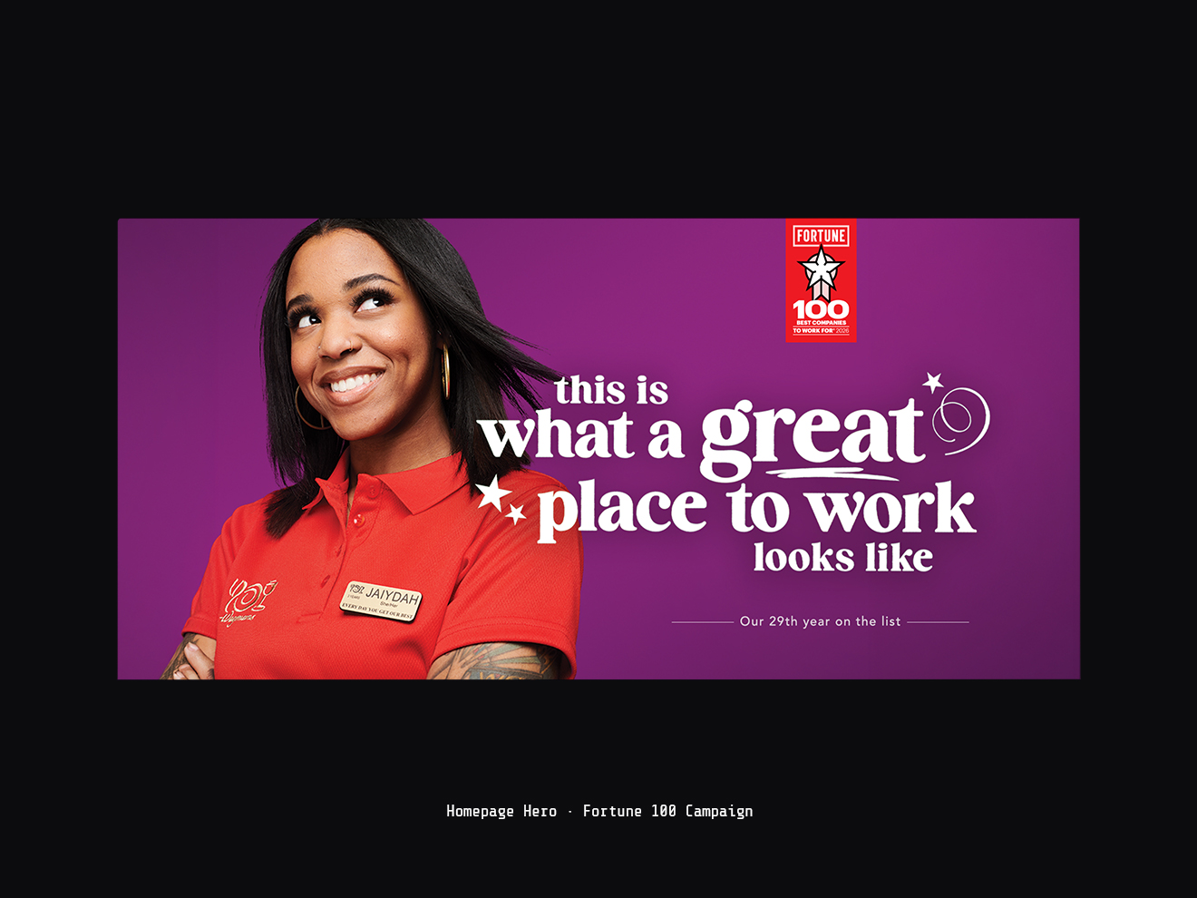 Wegmans Careers — Homepage hero creative: Fortune 100 Best Companies to Work For campaign